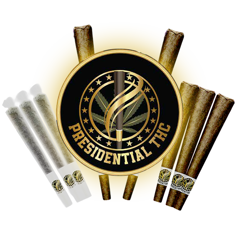 Presidential THC logo with pre-rolled joints and blunts.