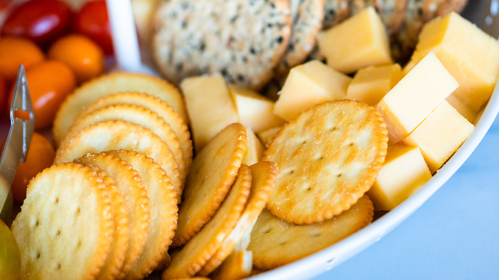 an informal array of cheeses and crackers